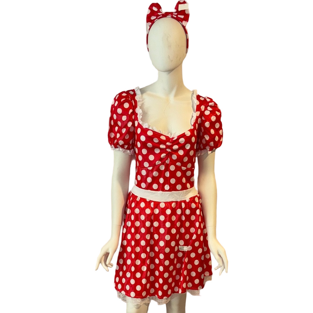Red Polka Dot Minnie Mouse Dress & Headband costume XL NWT